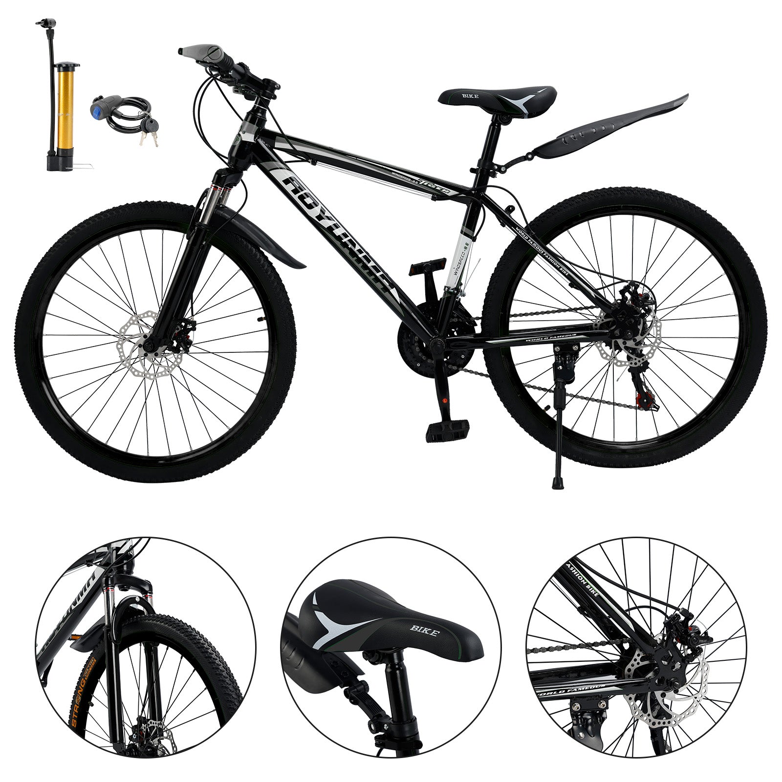 Unisex 26 inch 24 Speed MTB w/ Disc Brake Mountain Bike Black+White