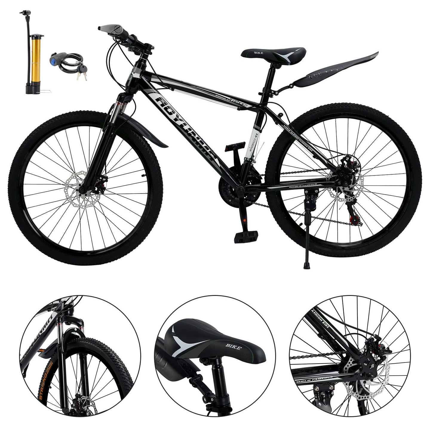 Unisex 26 inch 24 Speed MTB w/ Disc Brake Mountain Bike Black+White