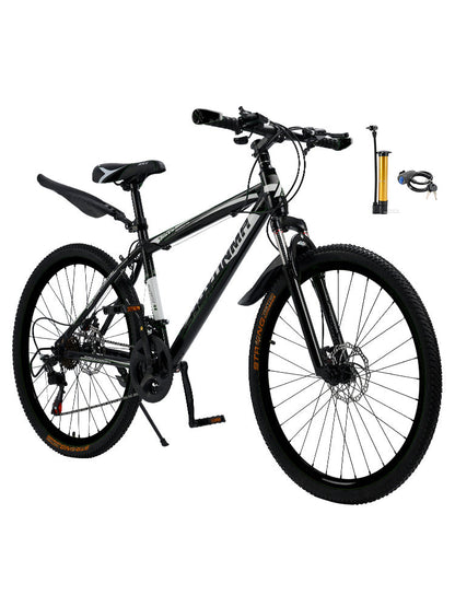 Unisex 26 inch 24 Speed MTB w/ Disc Brake Mountain Bike Black+White