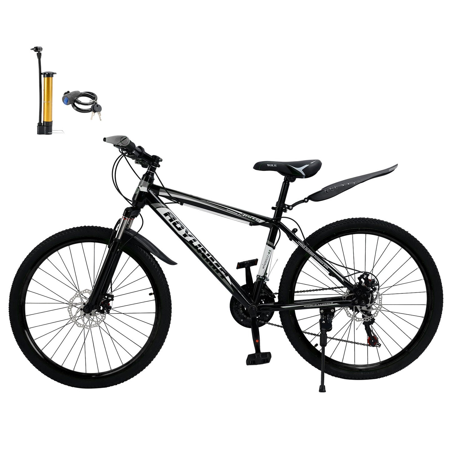 Unisex 26 inch 24 Speed MTB w/ Disc Brake Mountain Bike Black+White