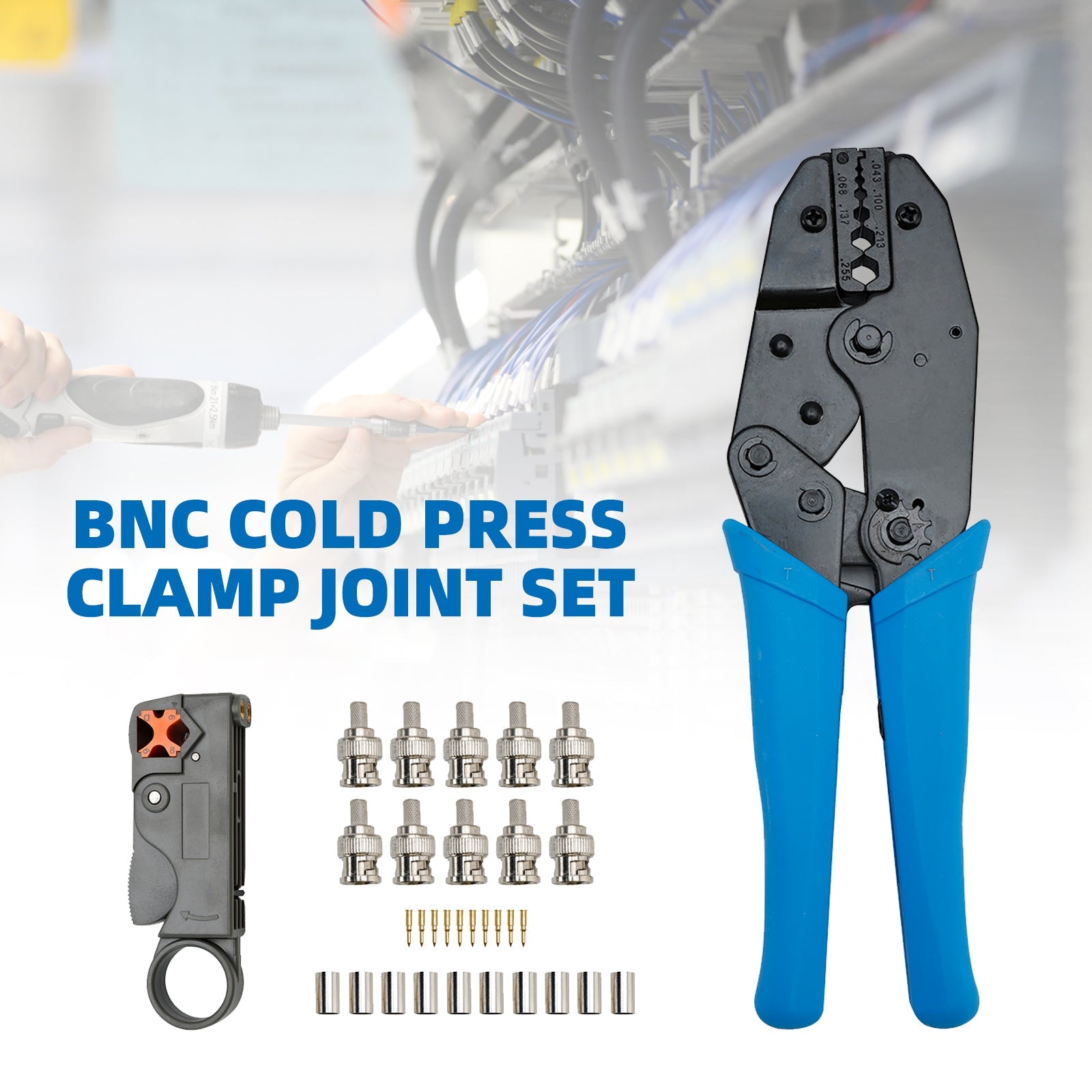 Professional BNC Crimp Tool Kit for RG6 RG59 Coax Cable with 10 Connectors