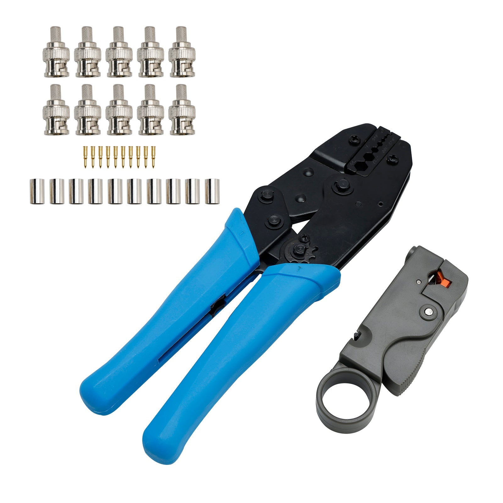 Professional BNC Crimp Tool Kit for RG6 RG59 Coax Cable with 10 Connectors