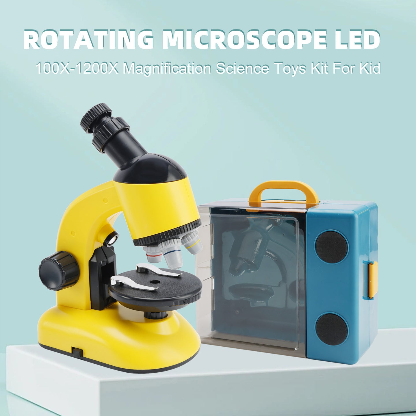 Rotating Microscope LED 100X-1200X Magnification Science Toys Kit For Kid Yellow