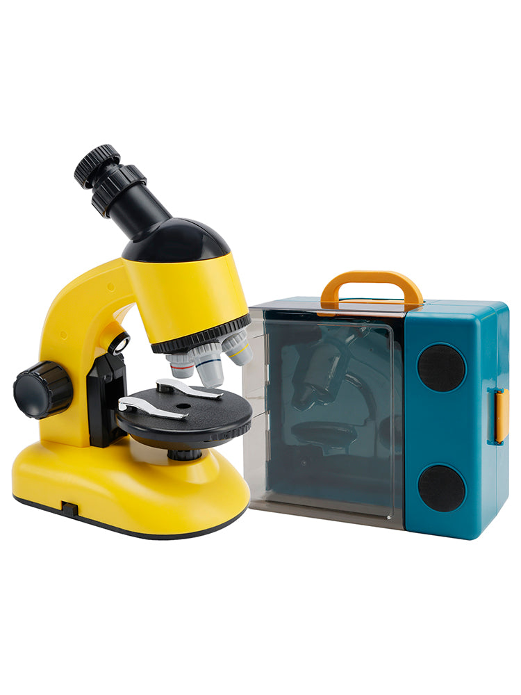Rotating Microscope LED 100X-1200X Magnification Science Toys Kit For Kid Yellow