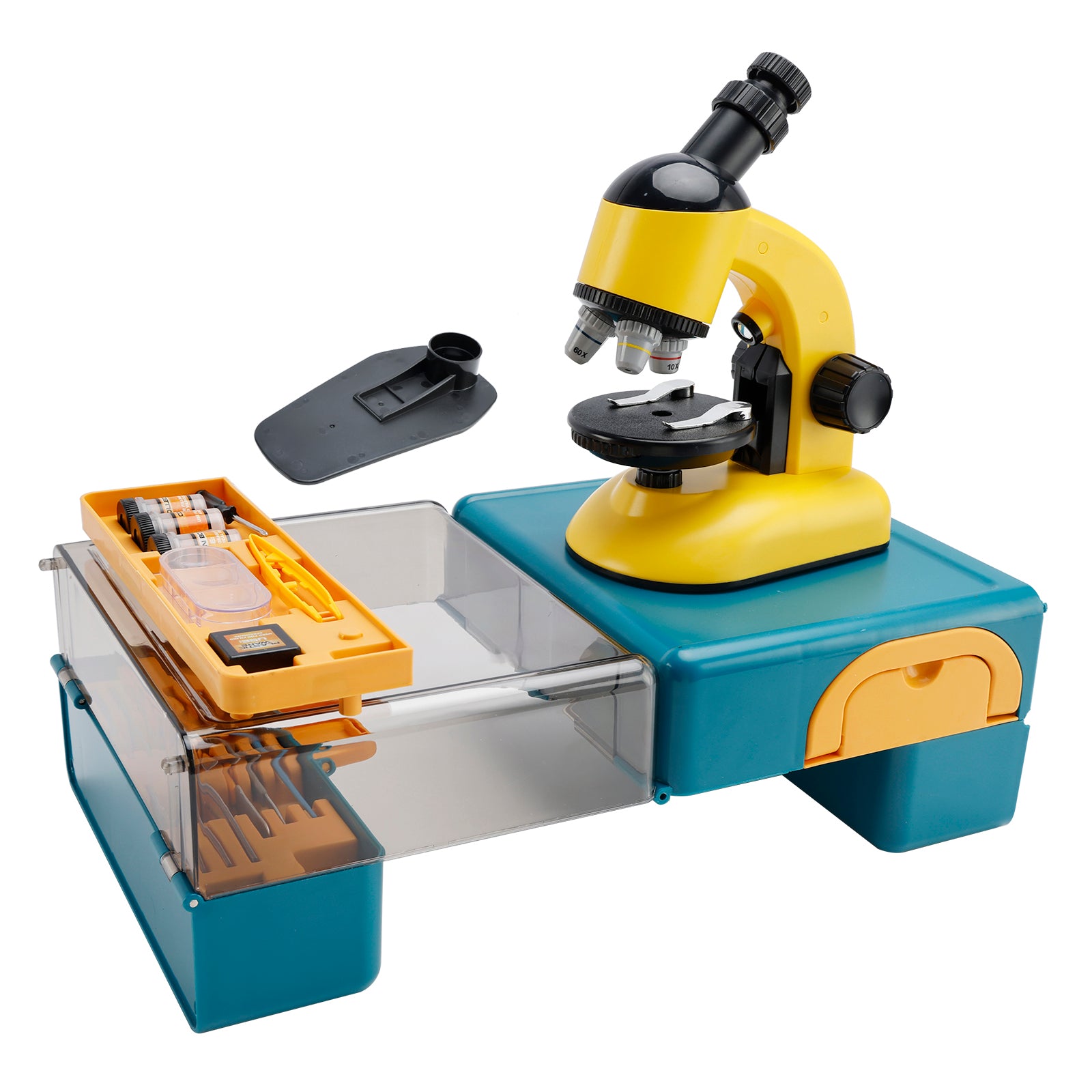 Rotating Microscope LED 100X-1200X Magnification Science Toys Kit For Kid Yellow