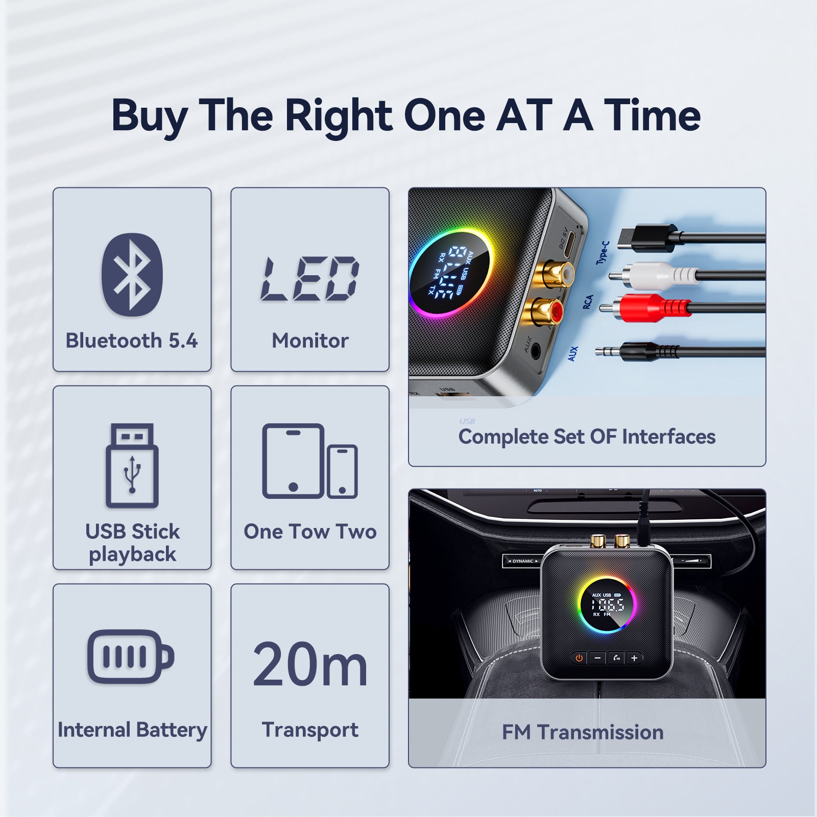 5.4 Bluetooth Adapter Audio Receiver FM Transmitter Lossless U Disk One to Two