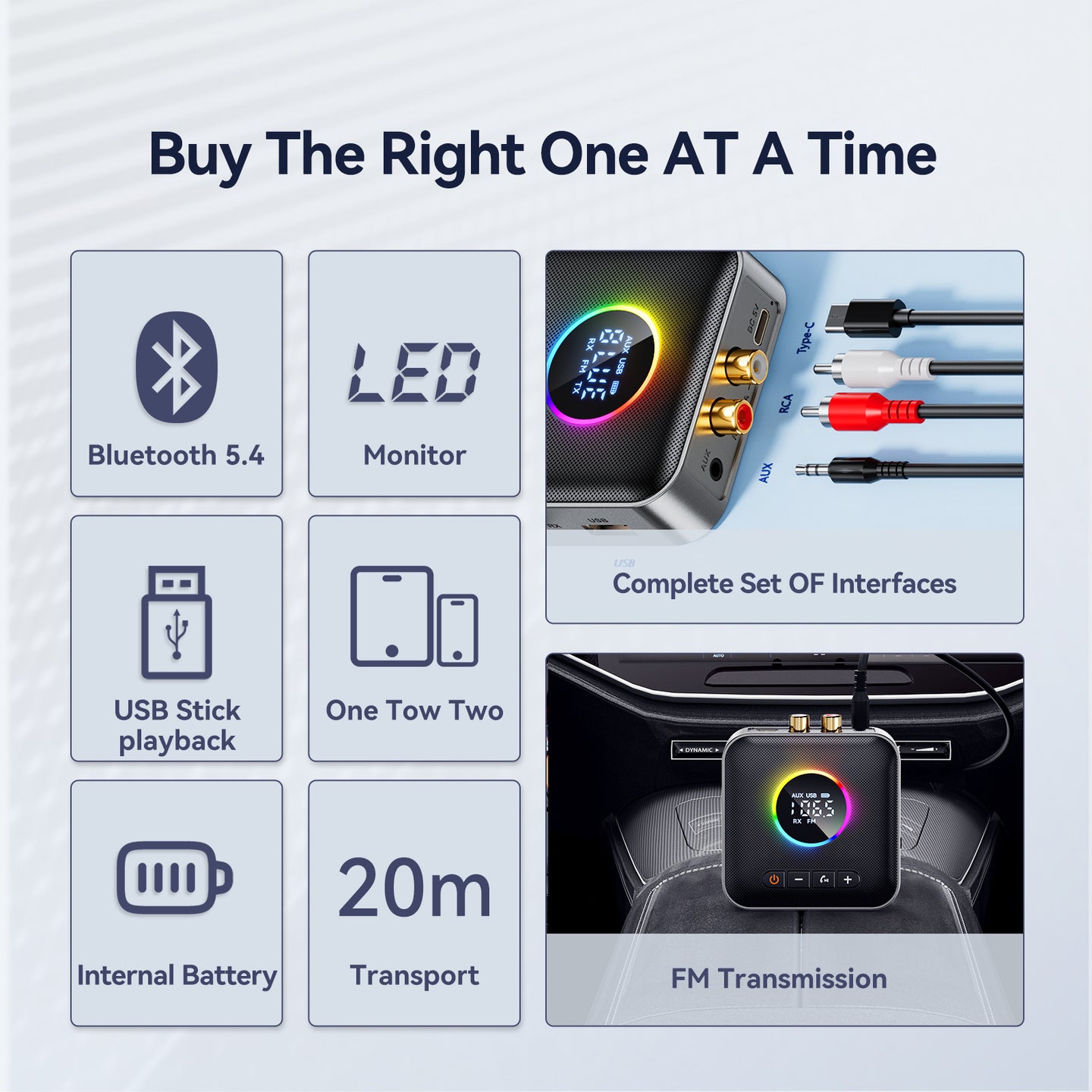 5.4 Bluetooth Adapter Audio Receiver FM Transmitter Lossless U Disk One to Two