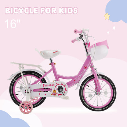 16"/18" Children Princess Bicycle Girls Bike with Removable Training Wheels Pink