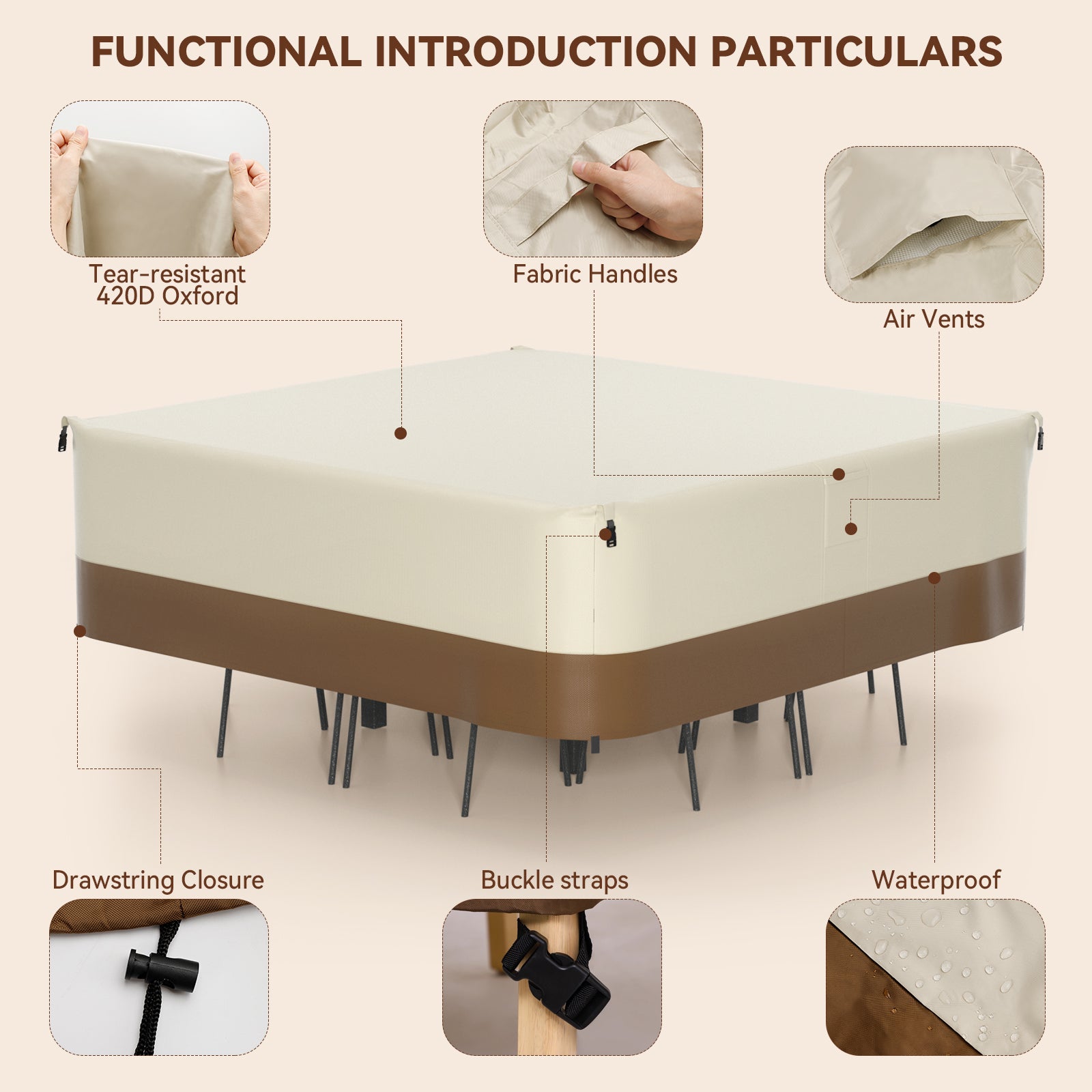420D Waterproof Square Patio Furniture Cover – Outdoor Table & Chair Protection 249x249x71cm