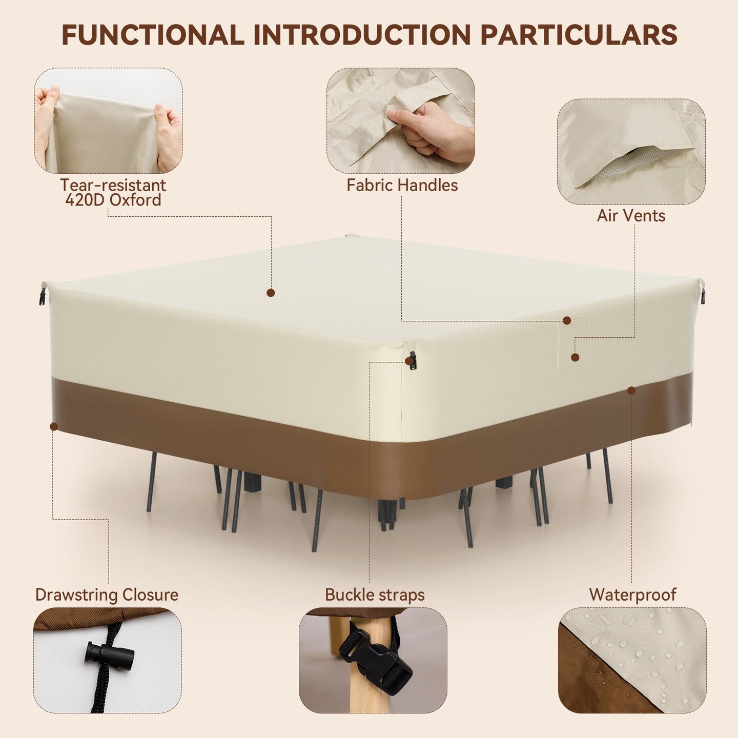 420D Waterproof Square Patio Furniture Cover – Outdoor Table & Chair Protection 249x249x71cm