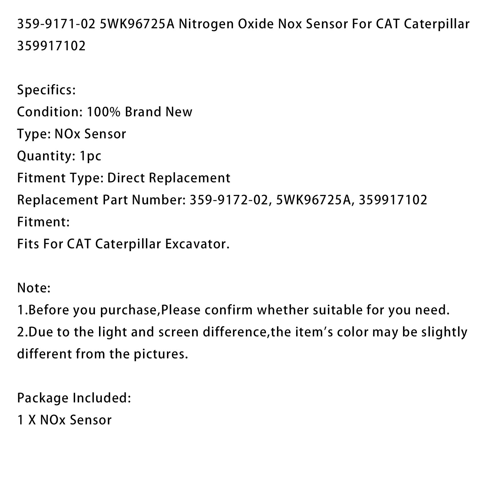 Nitrogen Oxide Nox Sensor 359-9172-02 5WK96726A Fits For CaterPillar 6 pins