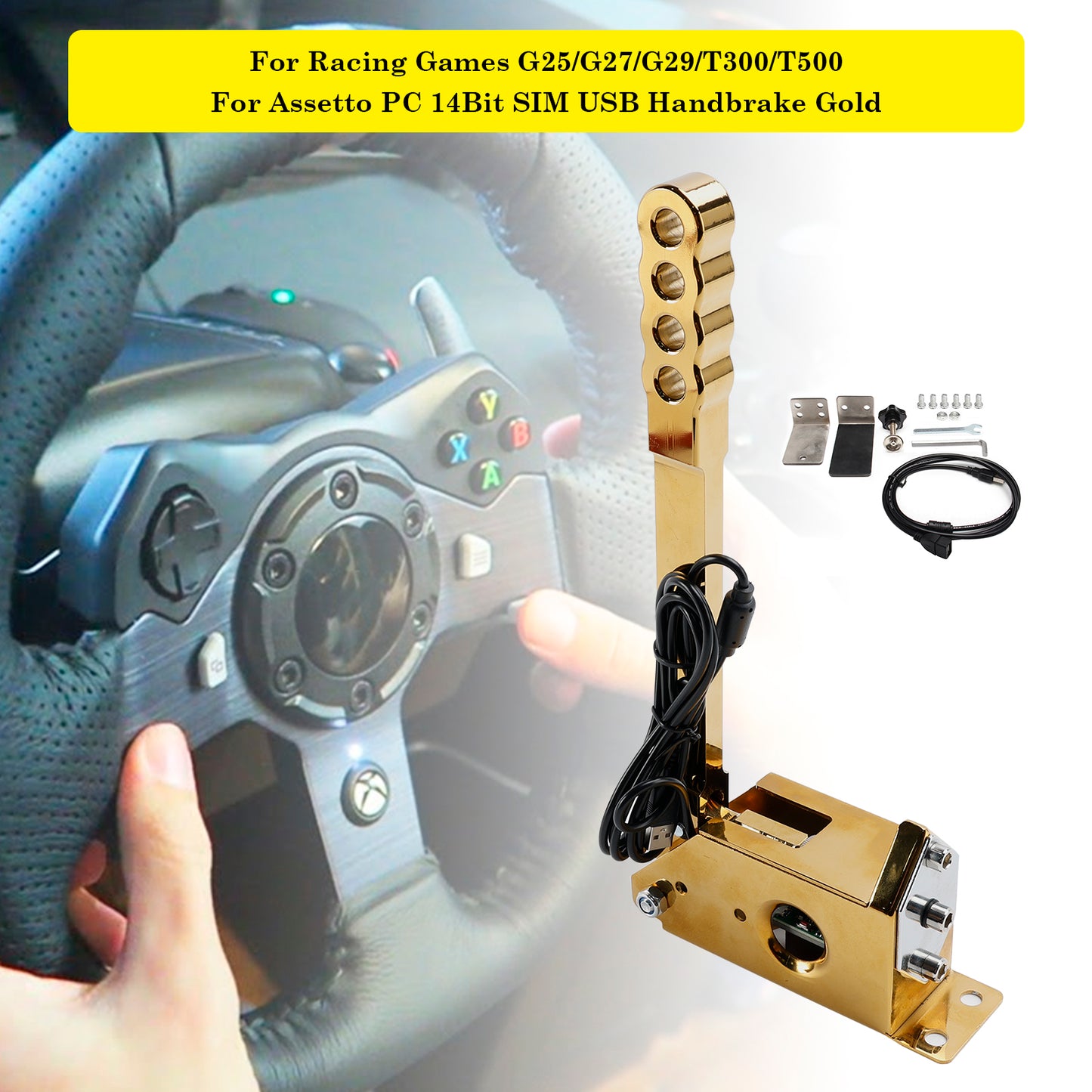 14Bit SIM USB Handbrake For Assetto PC Racing Games G25/G27/G29/T300/T500 Gold