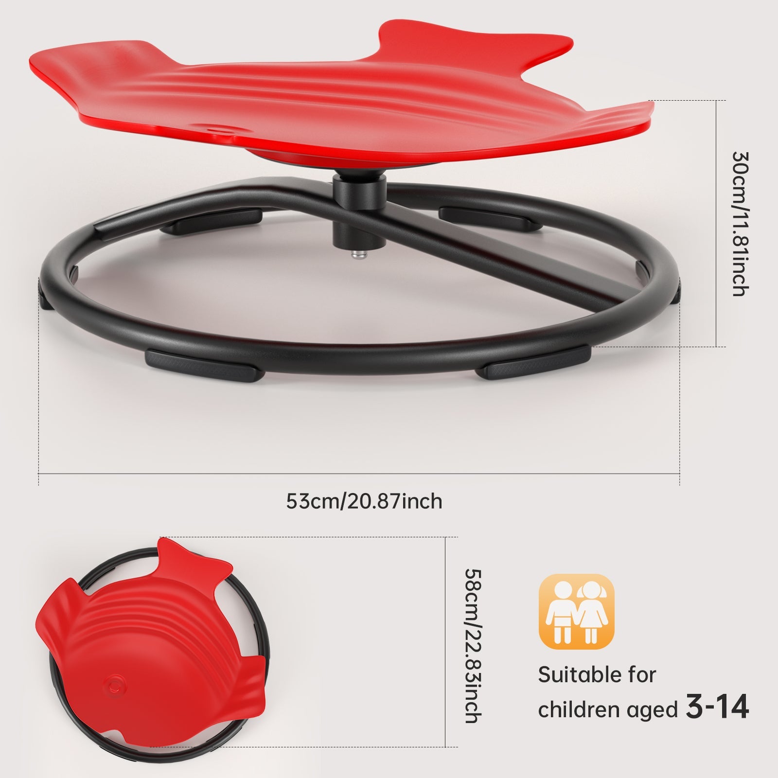 Sit + Spin 360° Sensory Spinning Seat Swivel Toy Kids Fish Wobble Chair Stool