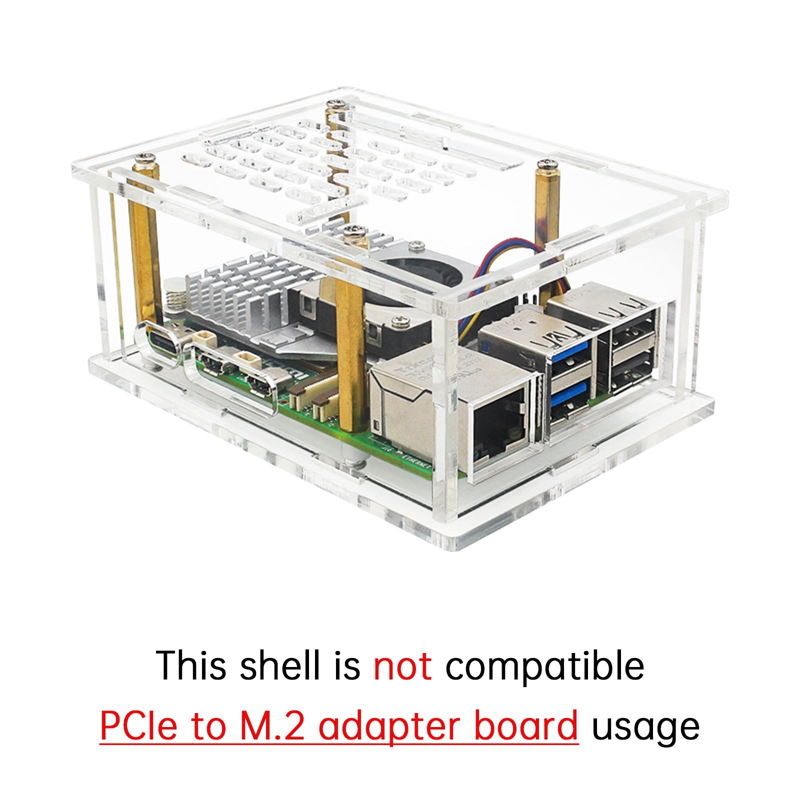 Raspberry Pi 5 PCI-E to M.2 Adapter Board Acrylic Box Adapter Case With Radiator