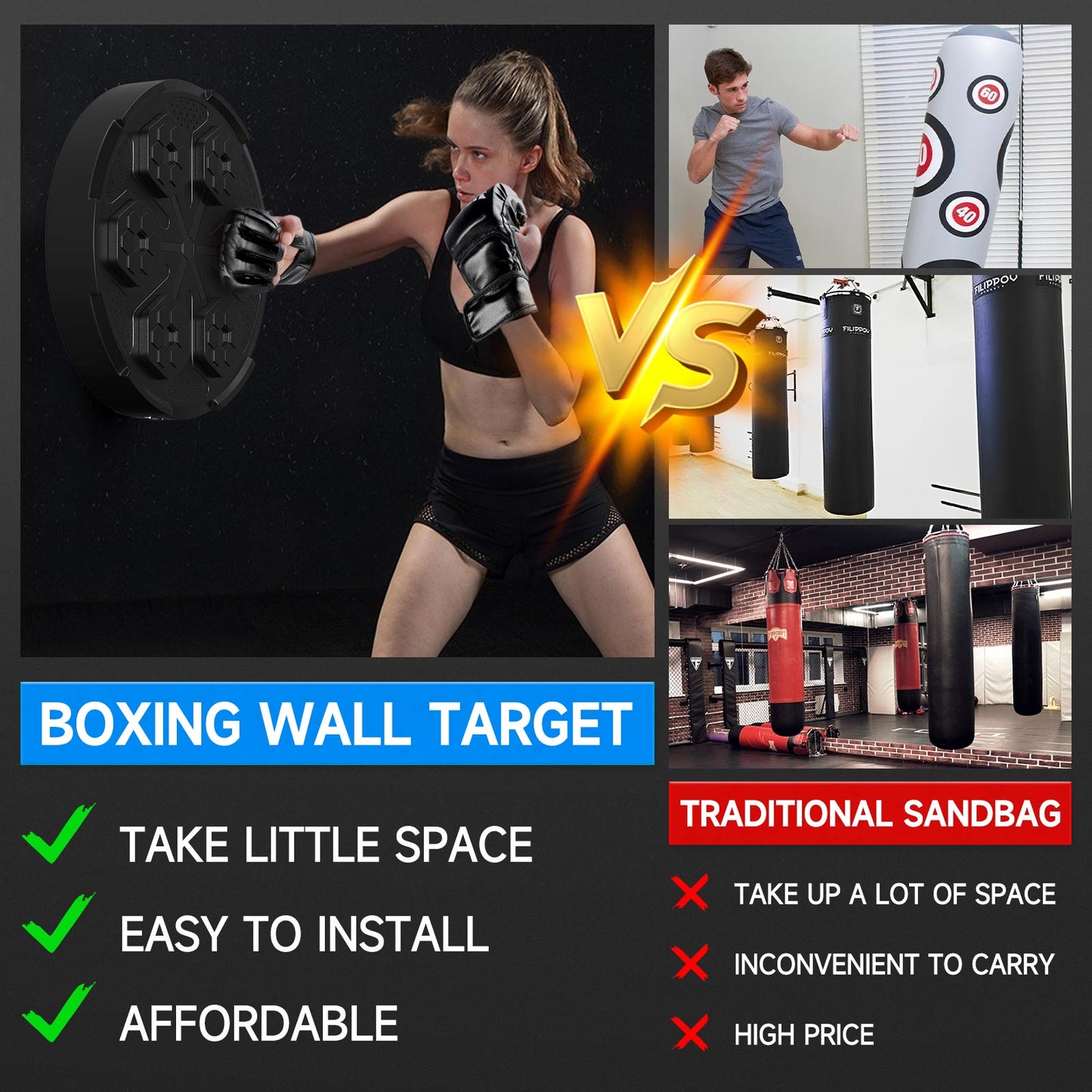 Wall Mount Boxing Target Bluetooth Music Indoor React Machine