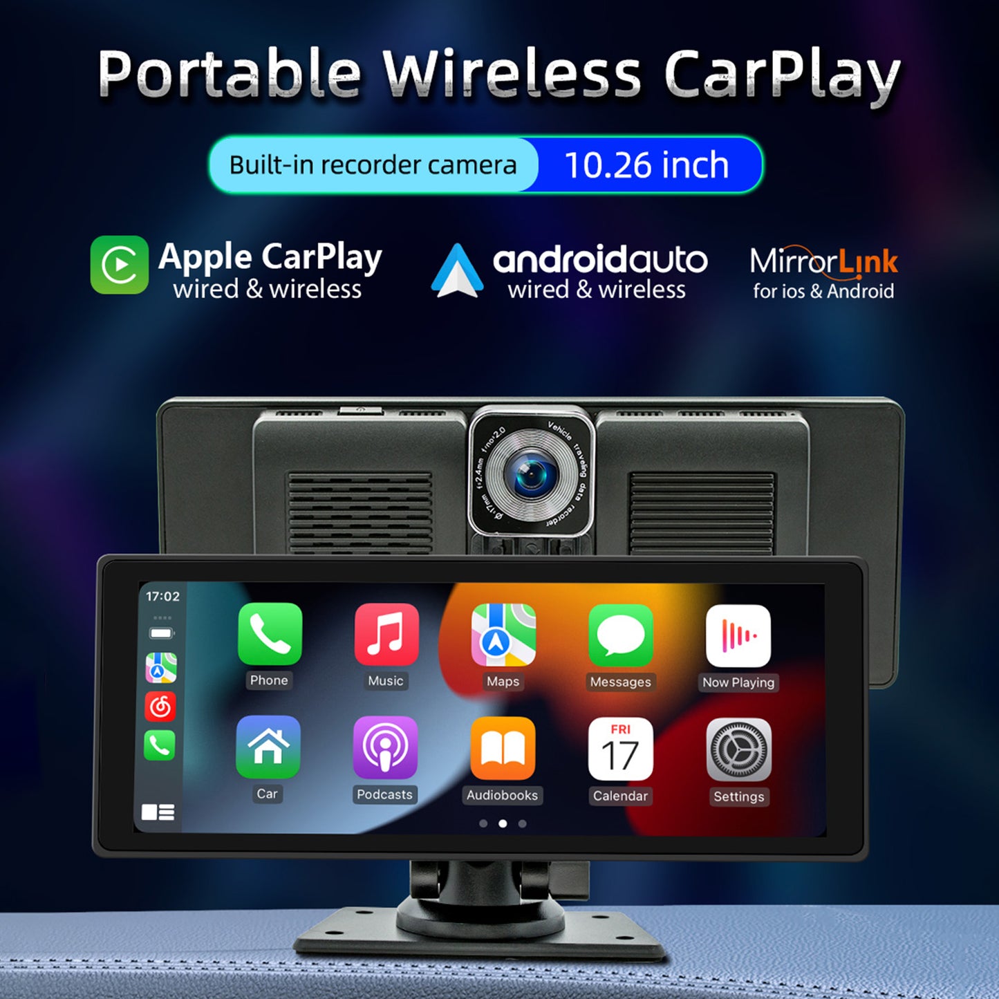 10.26inch Wireless Carplay Bluetooth Radio FM Car MP5 Player AHD Recorder Camera