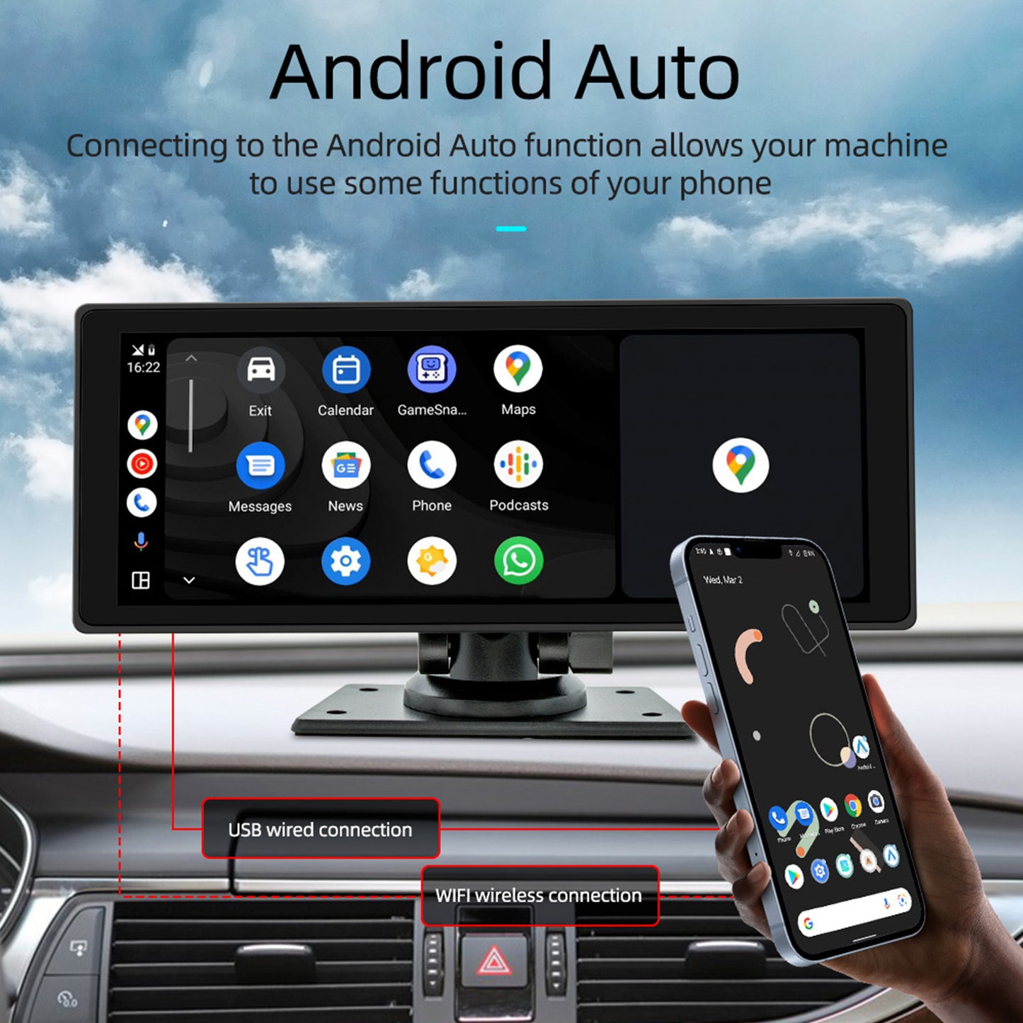 10.26inch Wireless Carplay Bluetooth Radio FM Car MP5 Player AHD Recorder Camera