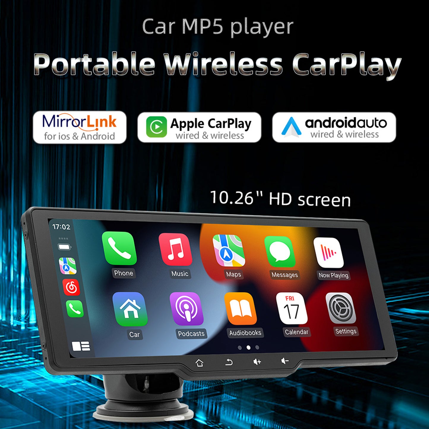 10.26inch HD Screen Portable Wireless Carplay Car Bluetooth MP5 Player 4 LED Camera