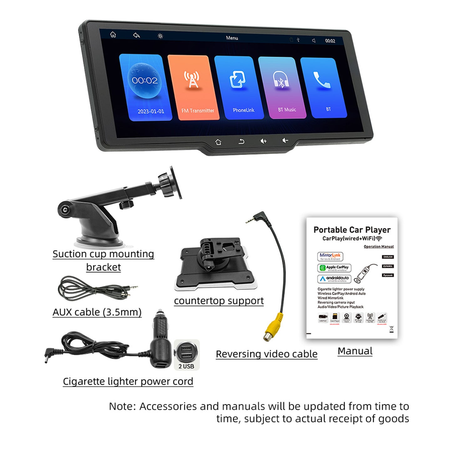 10.26inch HD Screen Portable Wireless Carplay Car Bluetooth MP5 Player 4 LED Camera