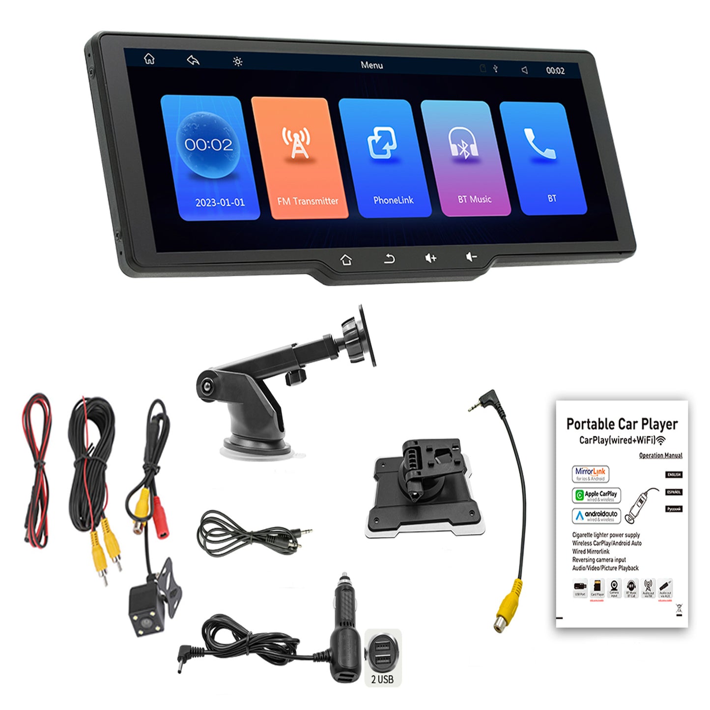 10.26inch HD Screen Portable Wireless Carplay Car Bluetooth MP5 Player 4 LED Camera