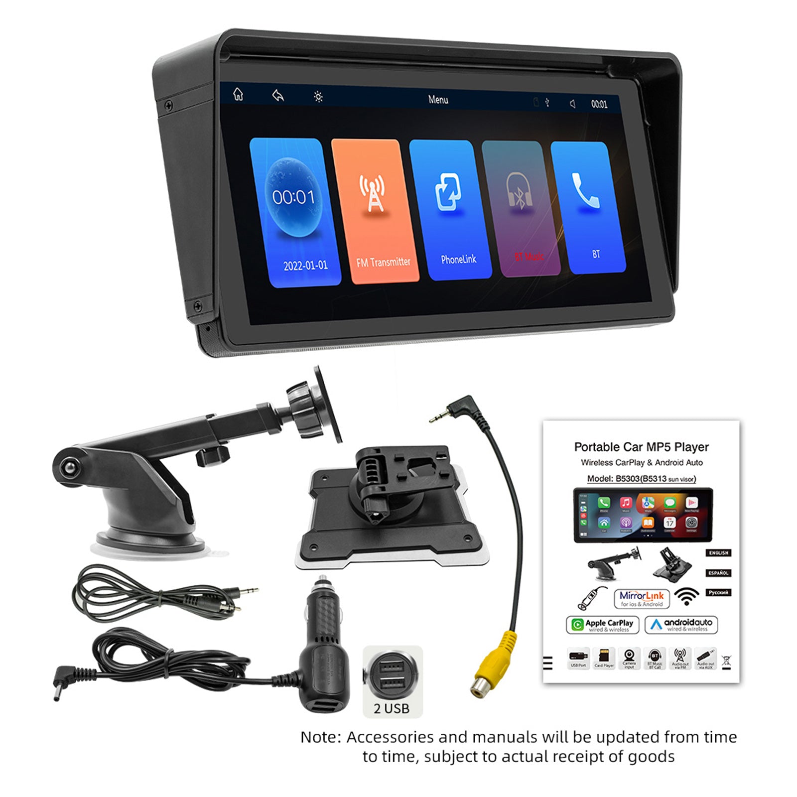 10.26inch Car MP5 Player Bluetooth Car FM Transmitter Wireless Carplay 4 LED Camera