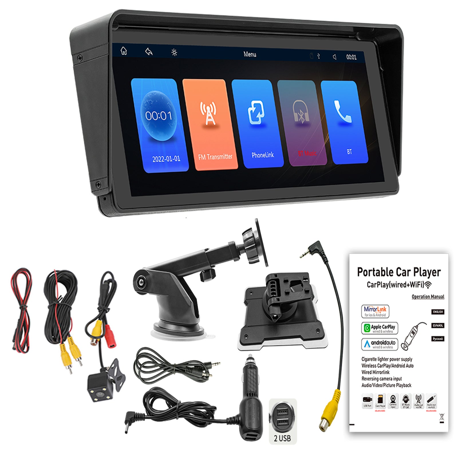10.26inch Car MP5 Player Bluetooth Car FM Transmitter Wireless Carplay 4 LED Camera