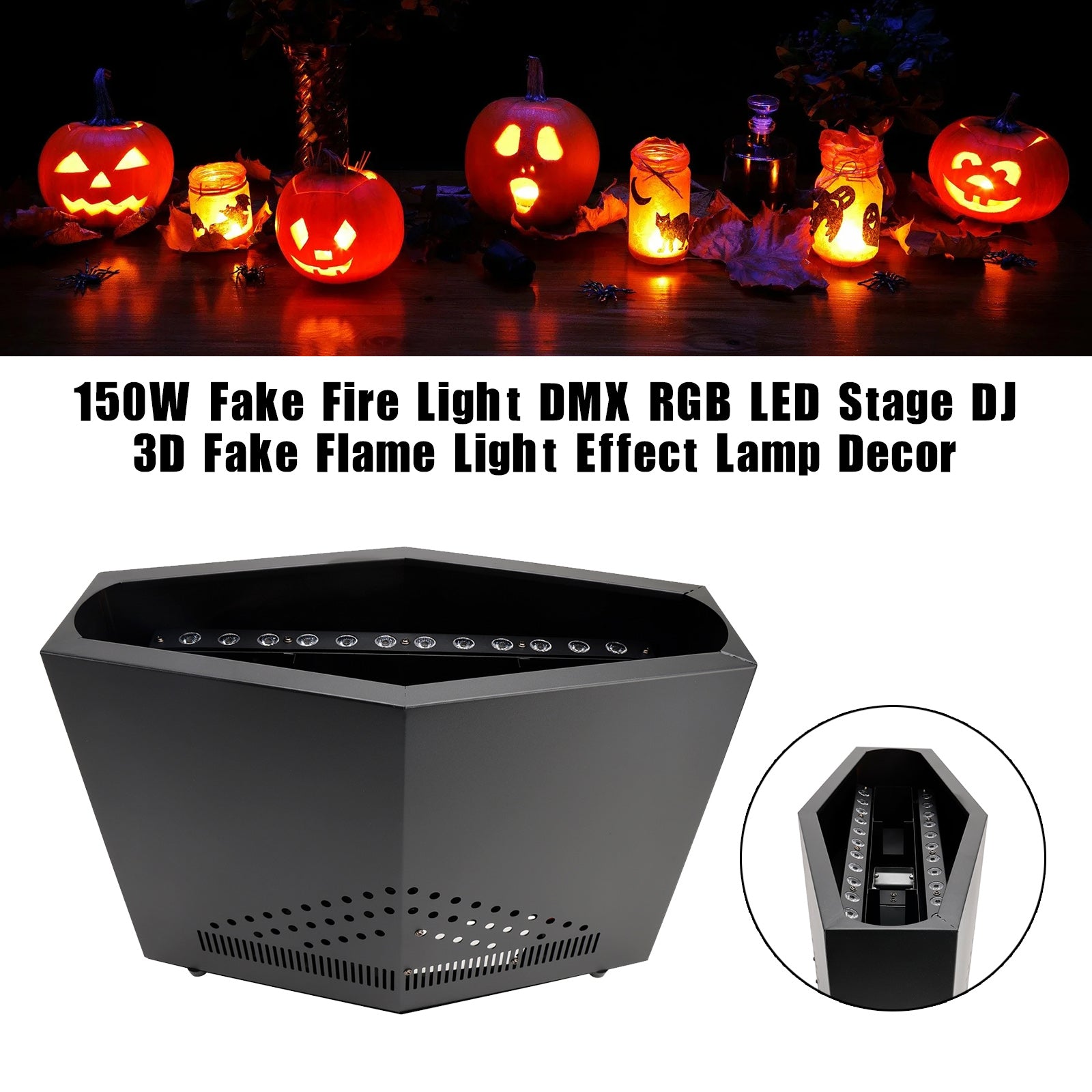 150W 3D Fake Fire LED Stage Light – DMX RGB Flame Effect Lamp for DJ Party & Event Decor