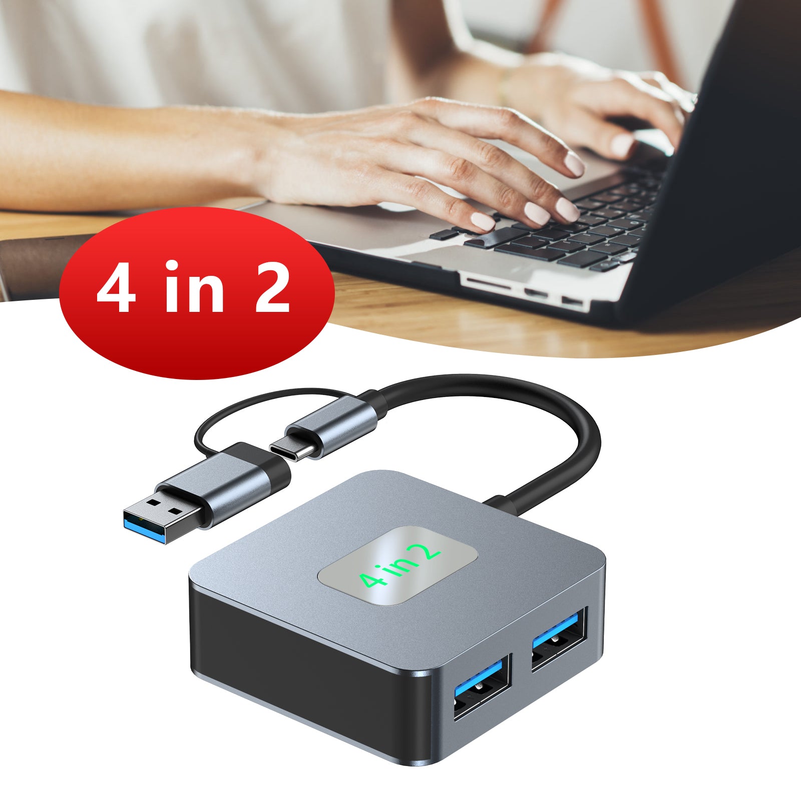 4 in 2 Type-C + USB to USB3.2*4 Interface Hub Adapter Dock for MacBook iPad Pro (Copy)
