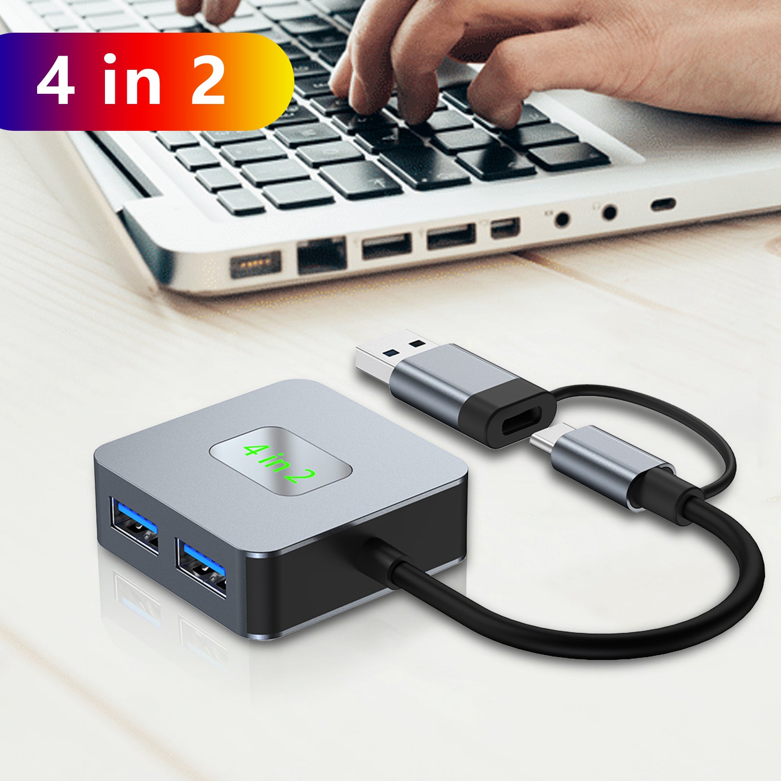 4 in 2 Type-C + USB to USB3.2*4 Interface Hub Adapter Dock for MacBook iPad Pro (Copy)