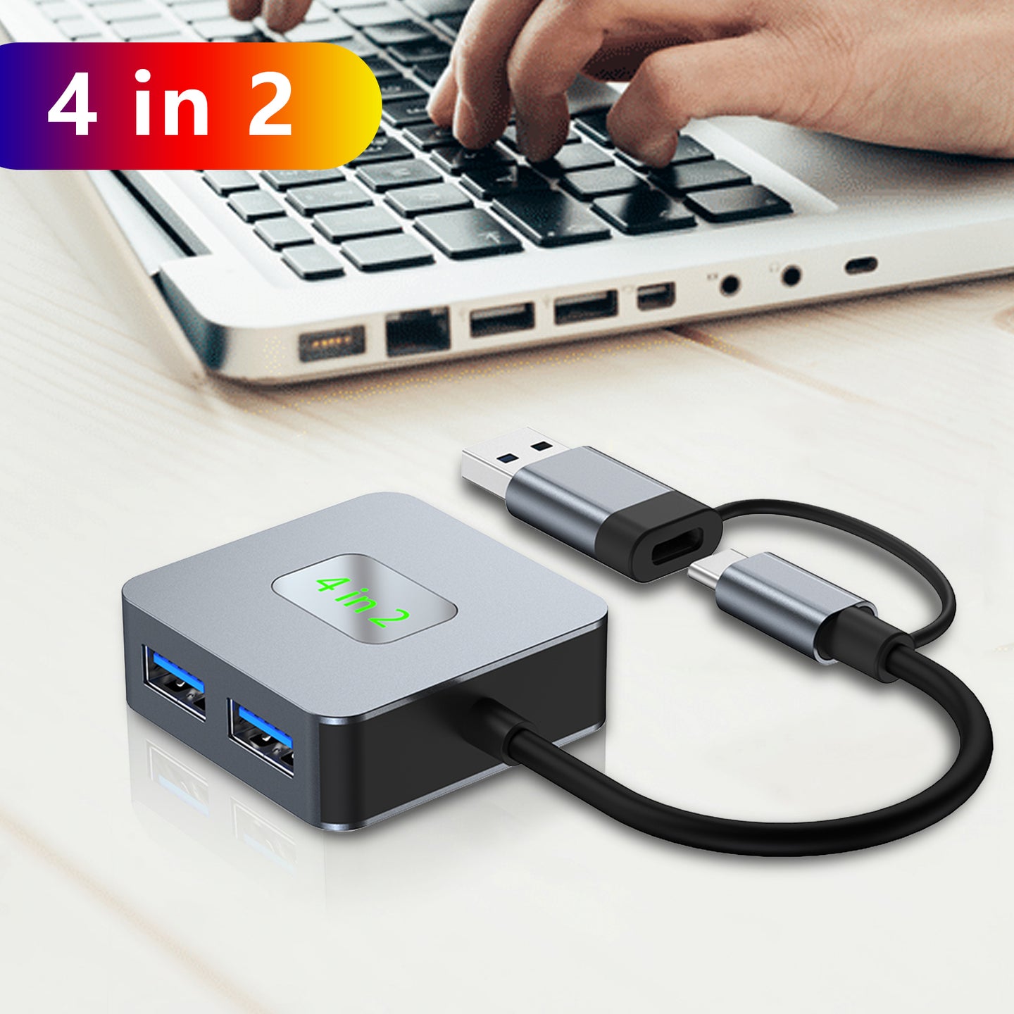 4 in 2 Type-C + USB to USB3.2*4 Interface Hub Adapter Dock for MacBook iPad Pro (Copy)