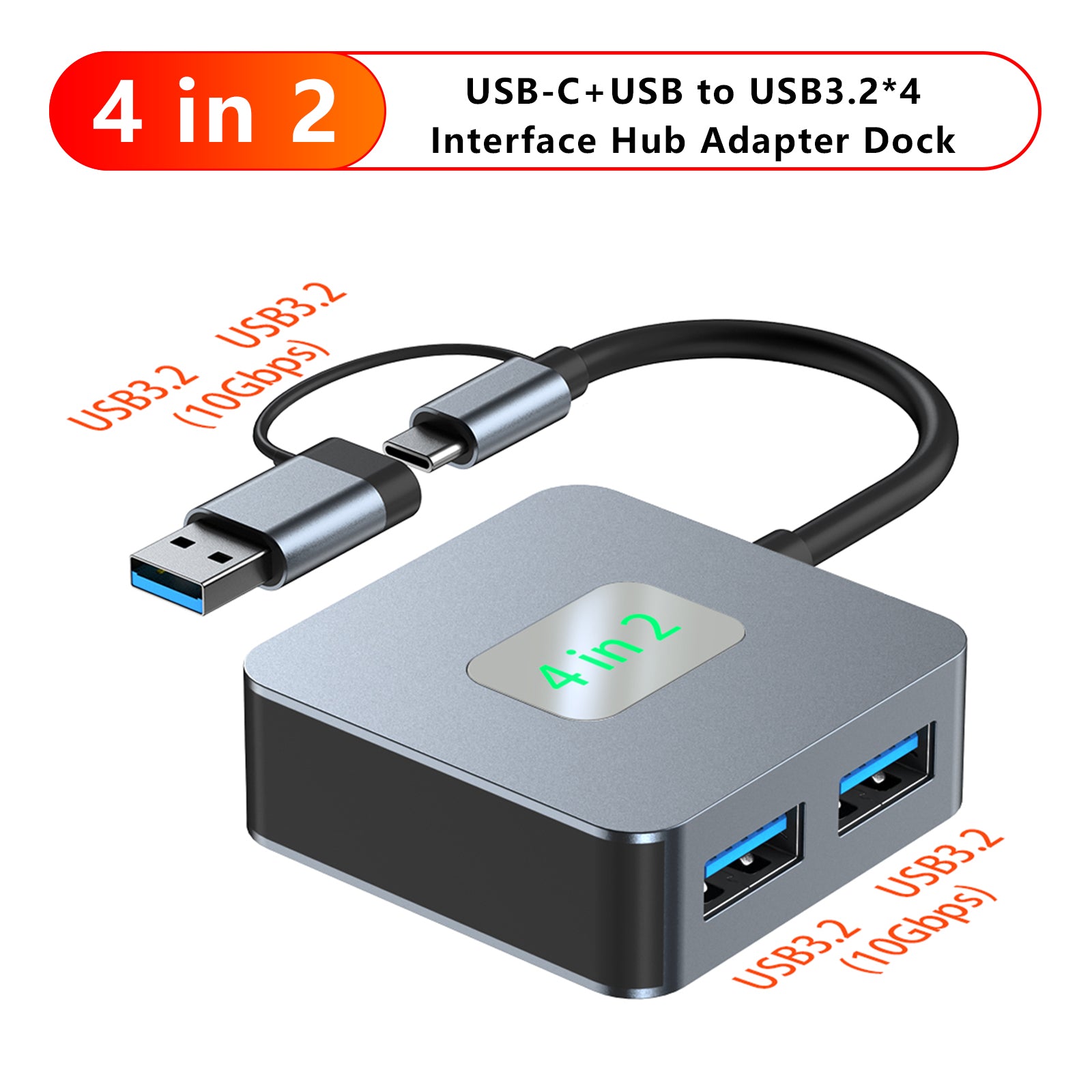4 in 2 Type-C + USB to USB3.2*4 Interface Hub Adapter Dock for MacBook iPad Pro (Copy)