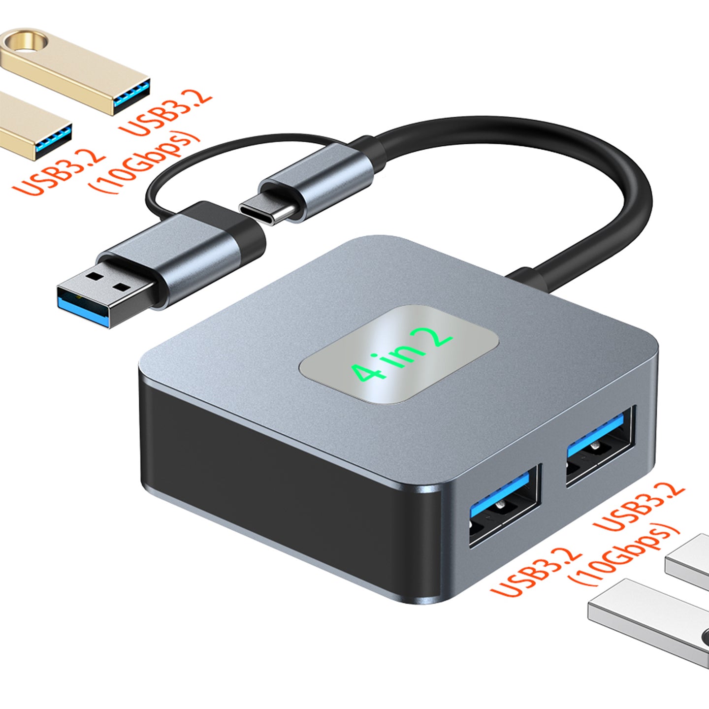 4 in 2 Type-C + USB to USB3.2*4 Interface Hub Adapter Dock for MacBook iPad Pro (Copy)