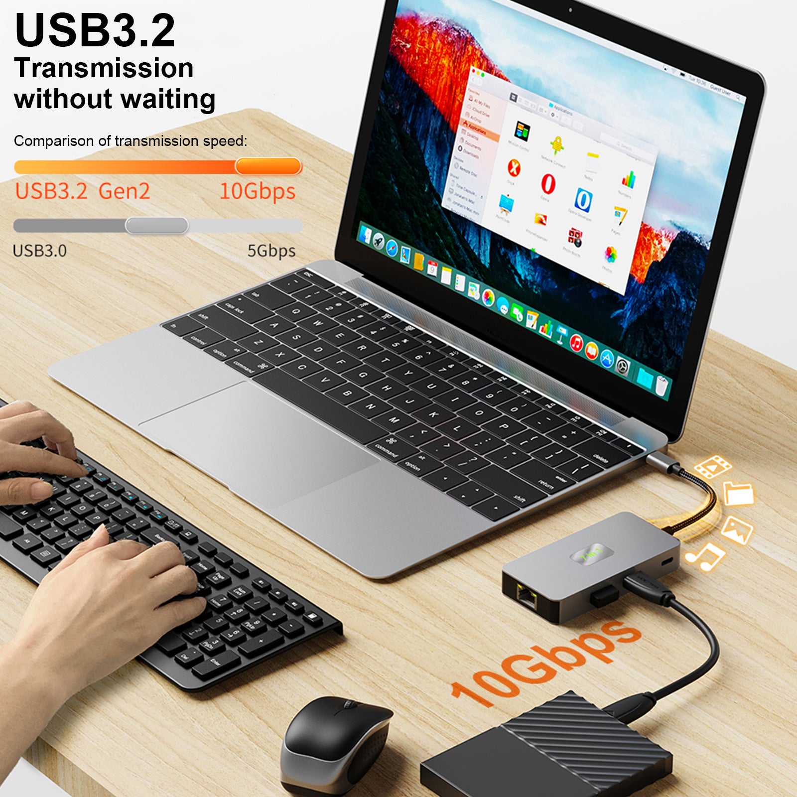 7 in 1 TYPE-CtoRJ45 2.5G 10G USB3.2 HDMI PD100W SD TF Interface Hub Adapter Dock (Copy)