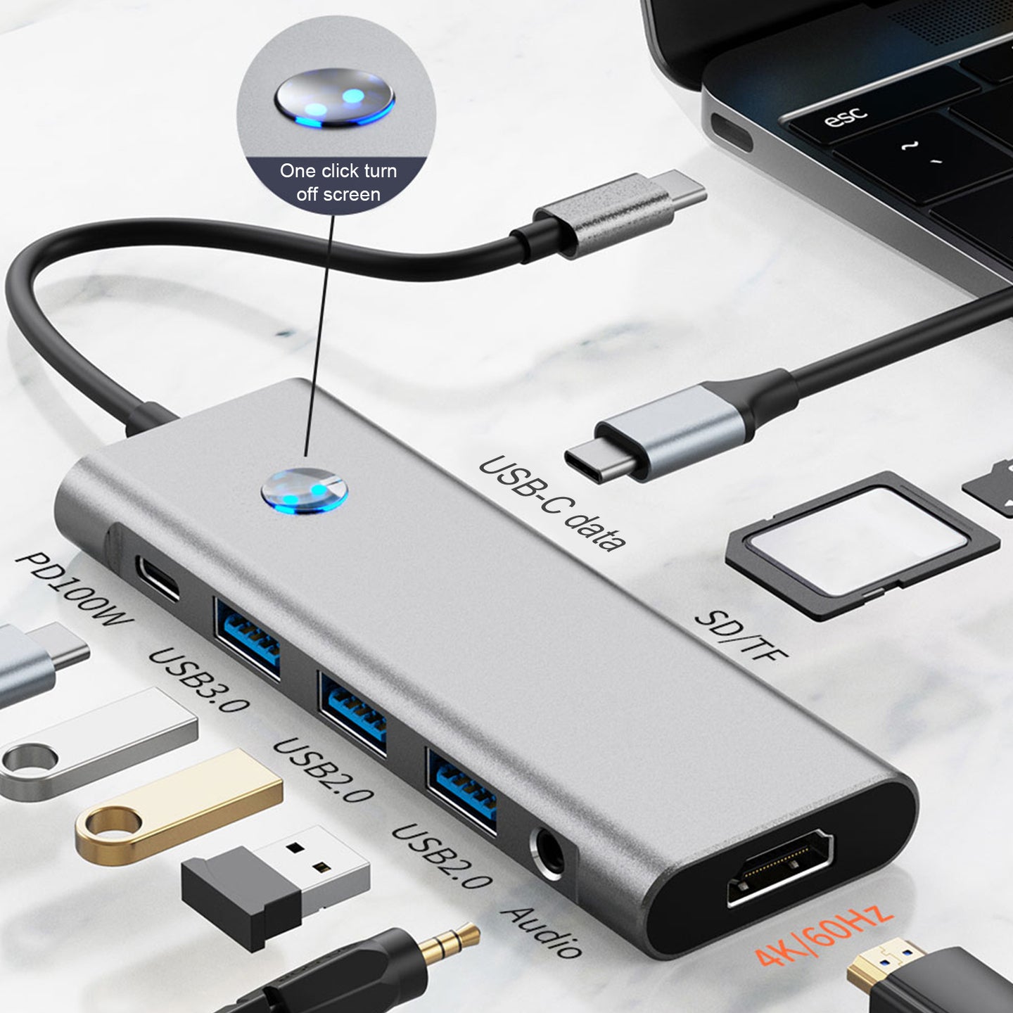 9 in 1 TYPE-C+USB3.0 USB2.0 HDMI SD/TF PD100W Audio Data Interface Hub Adapter (Copy)