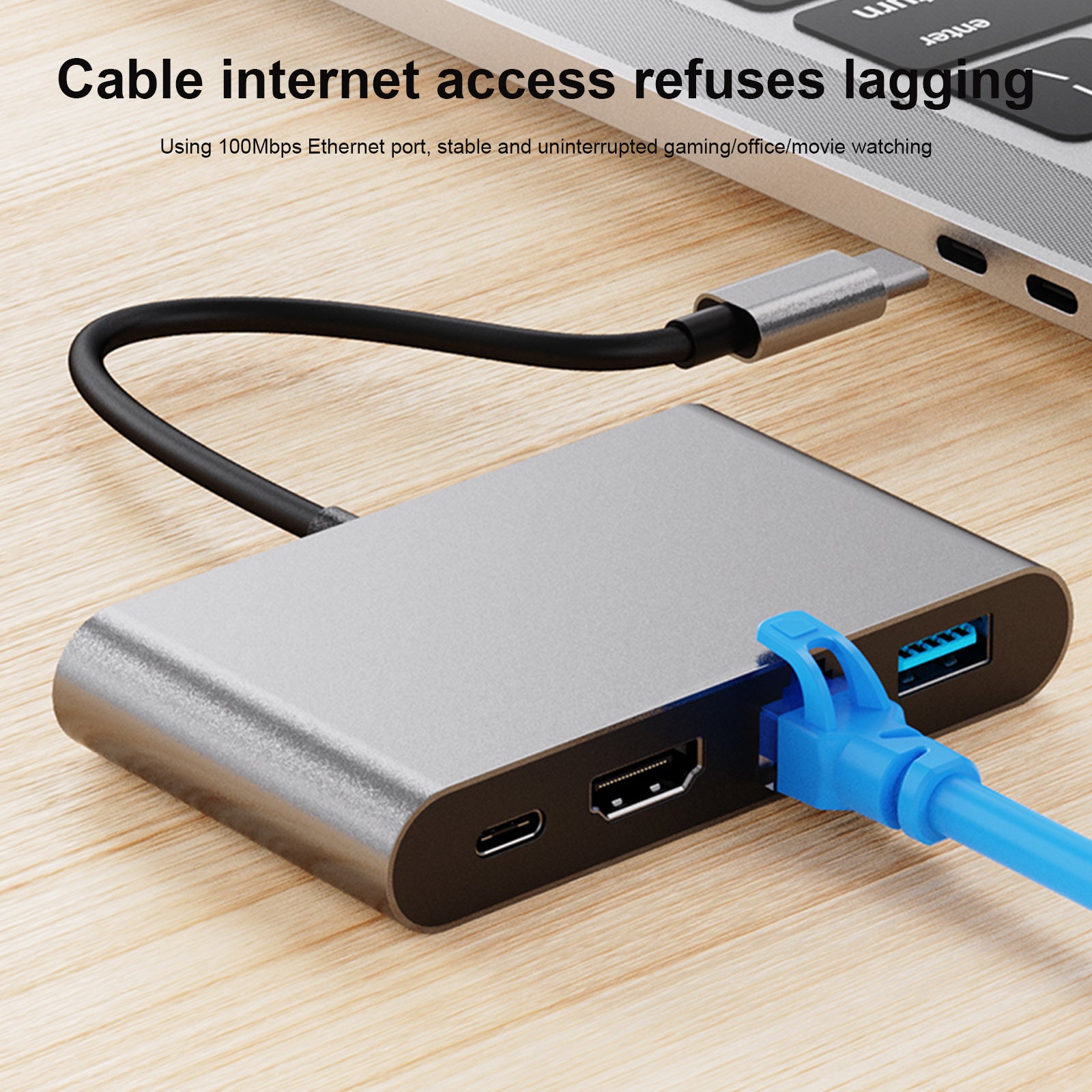 4 in 1 Docking Station TYPE-C to RJ45 100M HDMI USB3.0 PD Interface Hub Adapter (Copy)