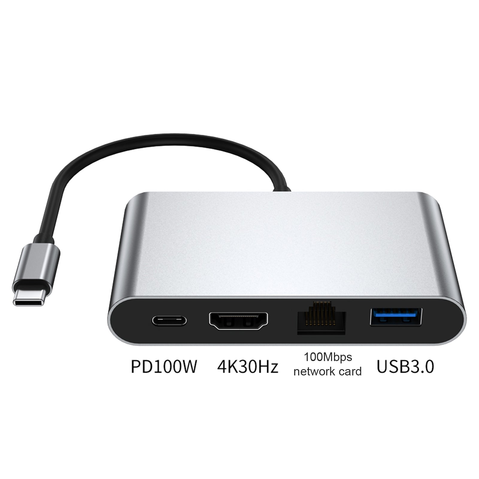 4 in 1 Docking Station TYPE-C to RJ45 100M HDMI USB3.0 PD Interface Hub Adapter