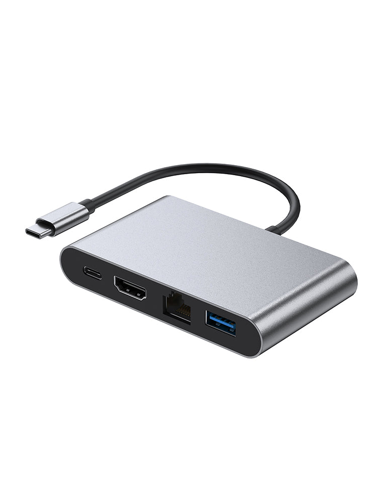 4 in 1 Docking Station TYPE-C to RJ45 100M HDMI USB3.0 PD Interface Hub Adapter