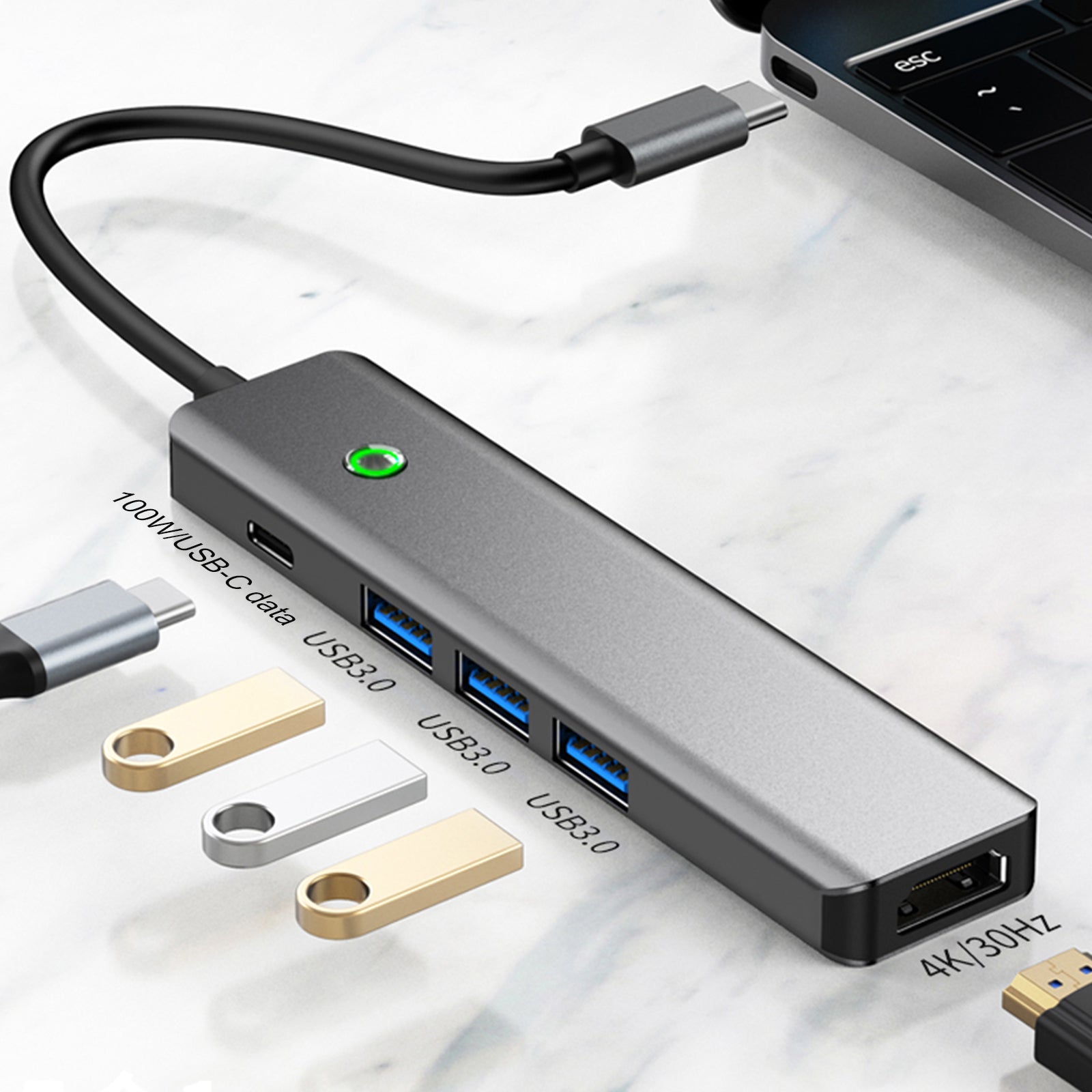 5 in 1 TYPE-C USB3.0 HDMI PD100W Interface Hub Adapter Dock for MacBook iPad Pro (Copy)