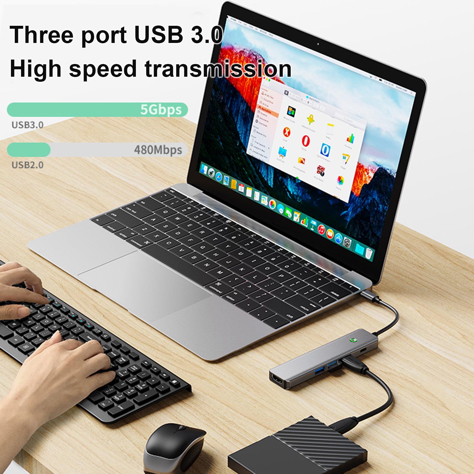 5 in 1 TYPE-C USB3.0 HDMI PD100W Interface Hub Adapter Dock for MacBook iPad Pro (Copy)