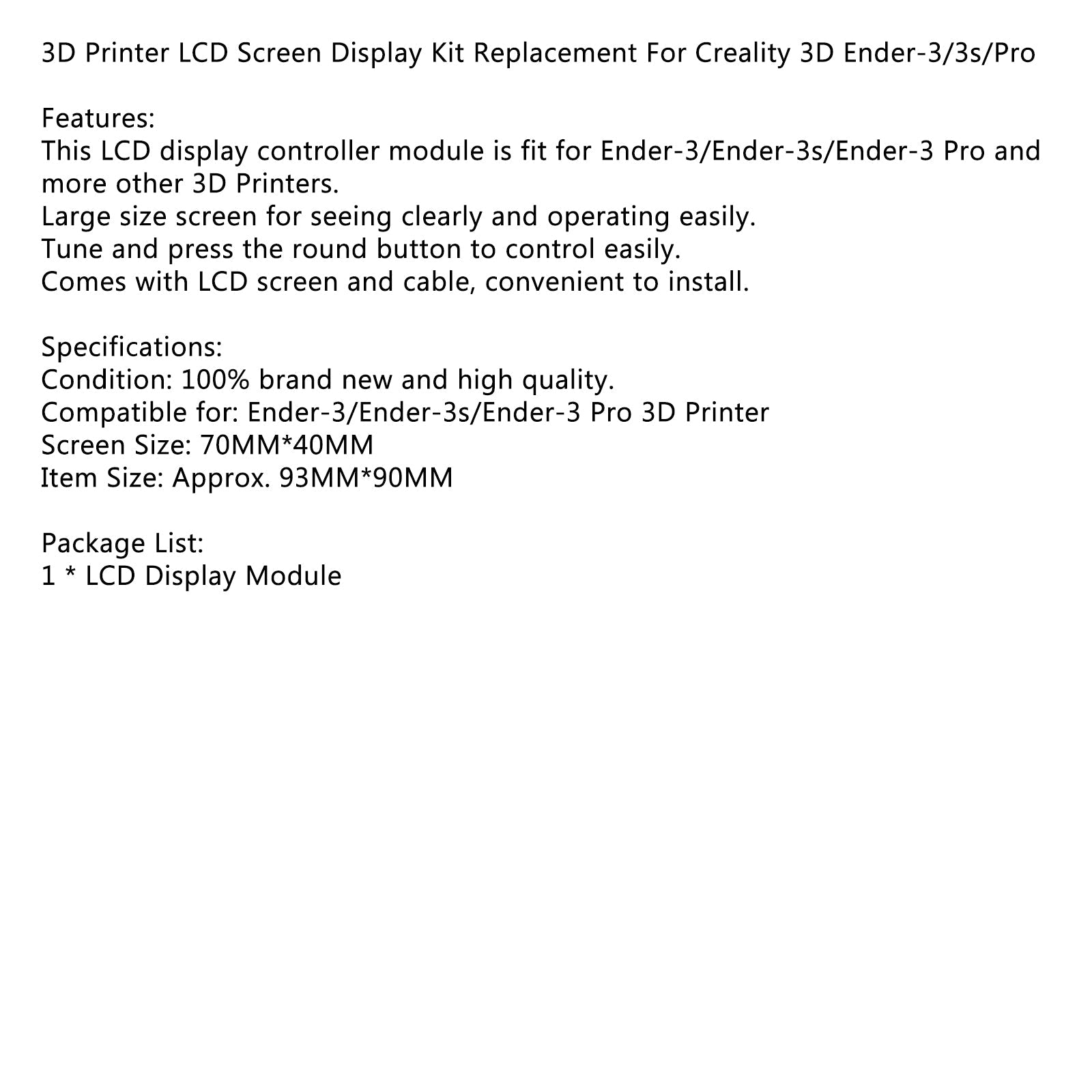 3D Printer LCD Screen Display Kit – Replacement Controller for Creality Ender 3 / 3 Pro / 3S / 5