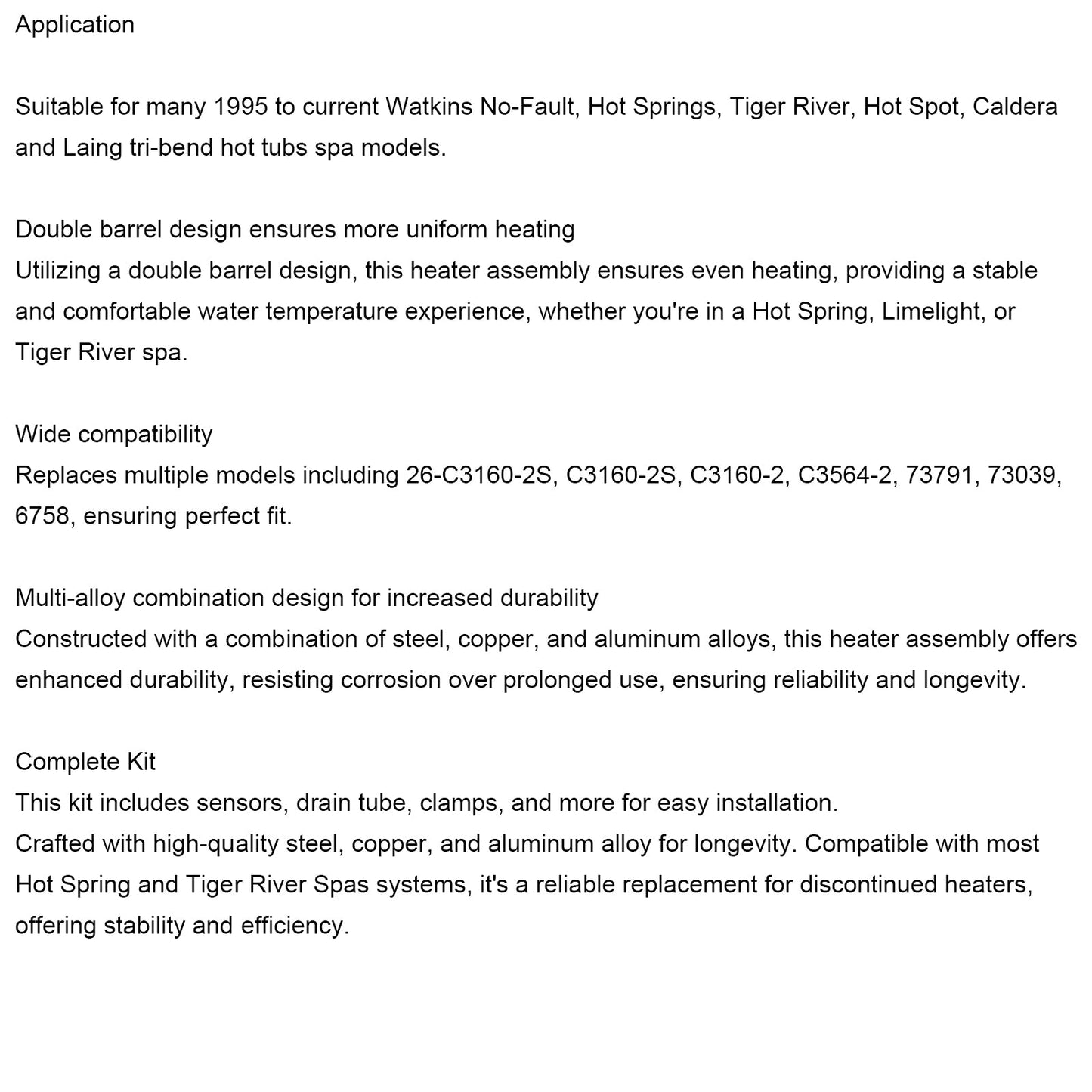 No-Fault Titanium Spa Heater for Hot Spring/Watkins/Caldera/Tiger River 73791-4KW