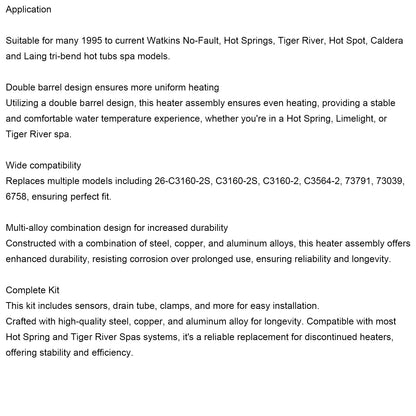 No-Fault Titanium Spa Heater for Hot Spring/Watkins/Caldera/Tiger River 73791-4KW