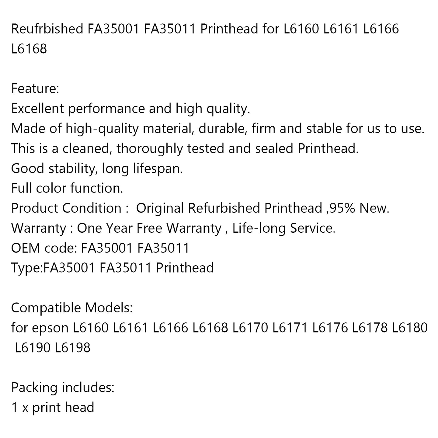 FA35001 FA35011 Printhead For epson L6160 L6161 L6166 L6168 L6170 L6171 L6176