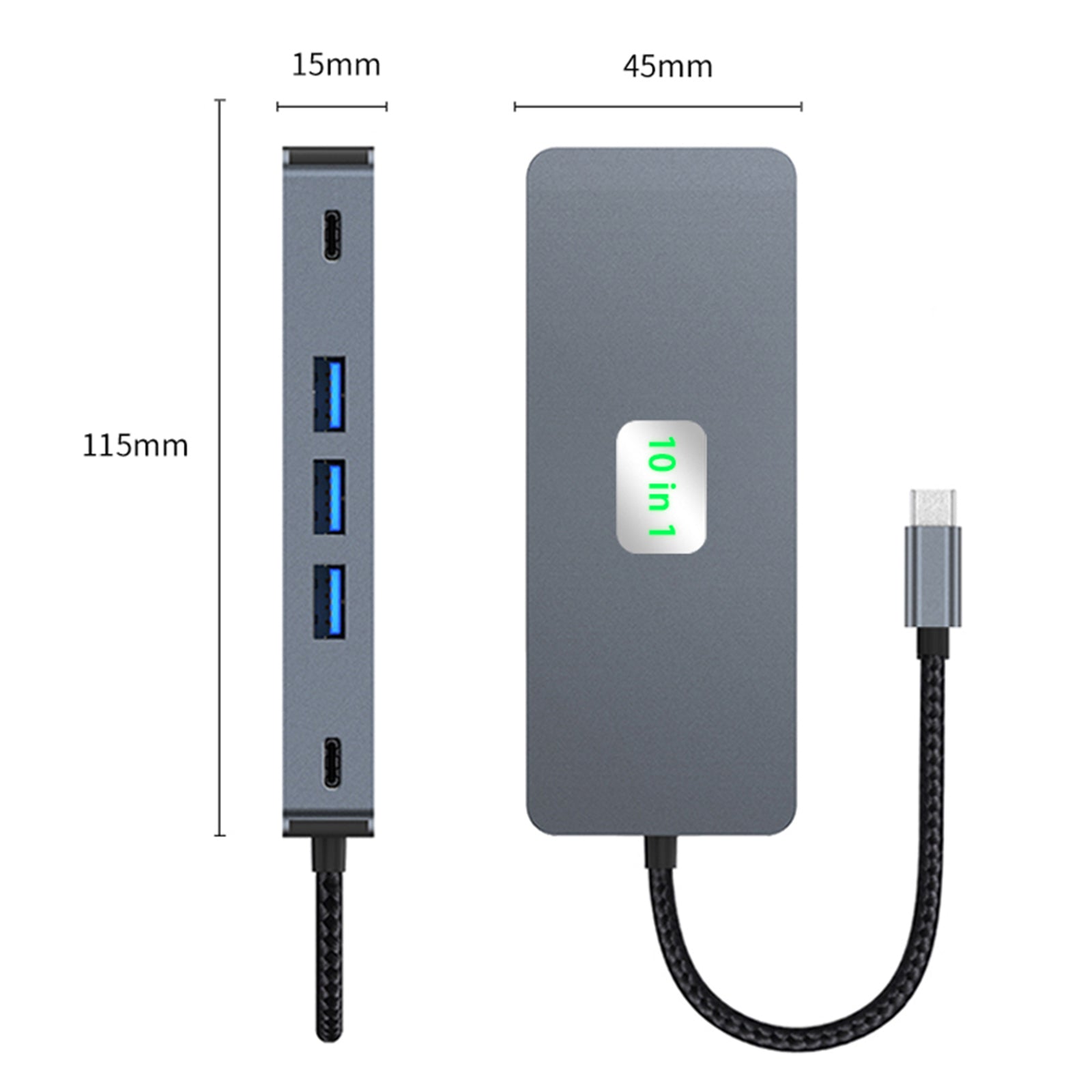10 in 1 TYPE-C to RJ45  Gigabit USB 3.0  HDMI SD/TF PD100W USB-C Data Interface
