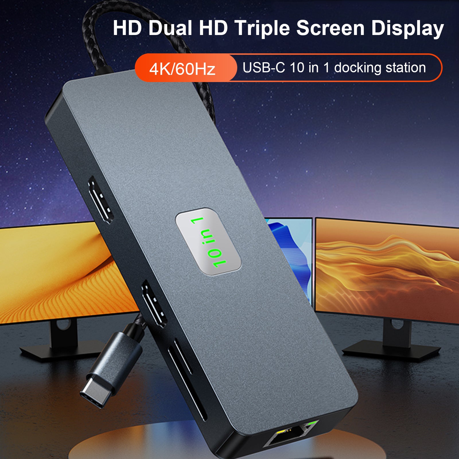 10 in 1 TYPE-C to RJ45  Gigabit USB 3.0  HDMI SD/TF PD100W USB-C Data Interface