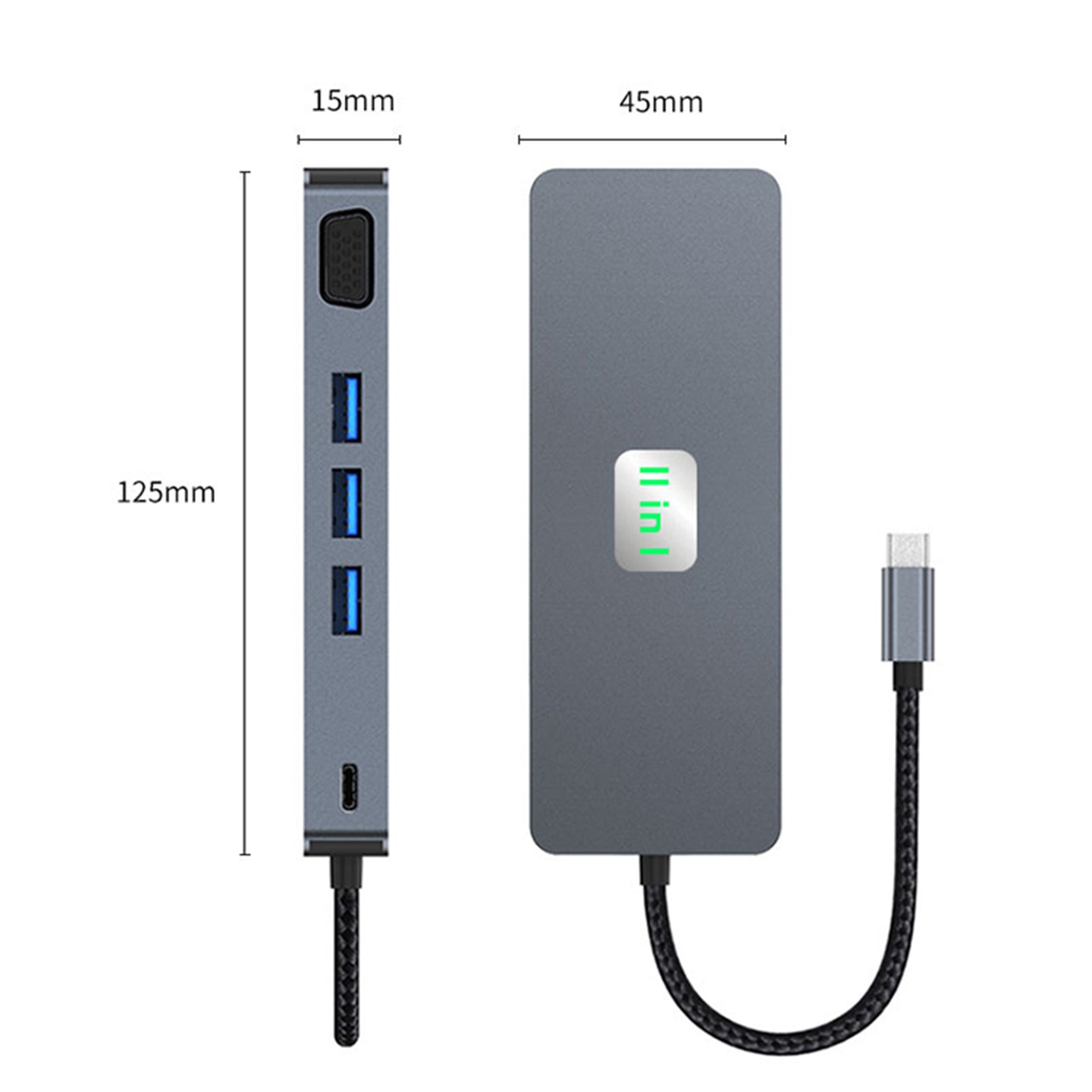 11 in 1 TYPE-C to RJ45 Gigabit USB3.2 HDMI DP+SD/TF 3.5mm Audio VGA PD100W PC