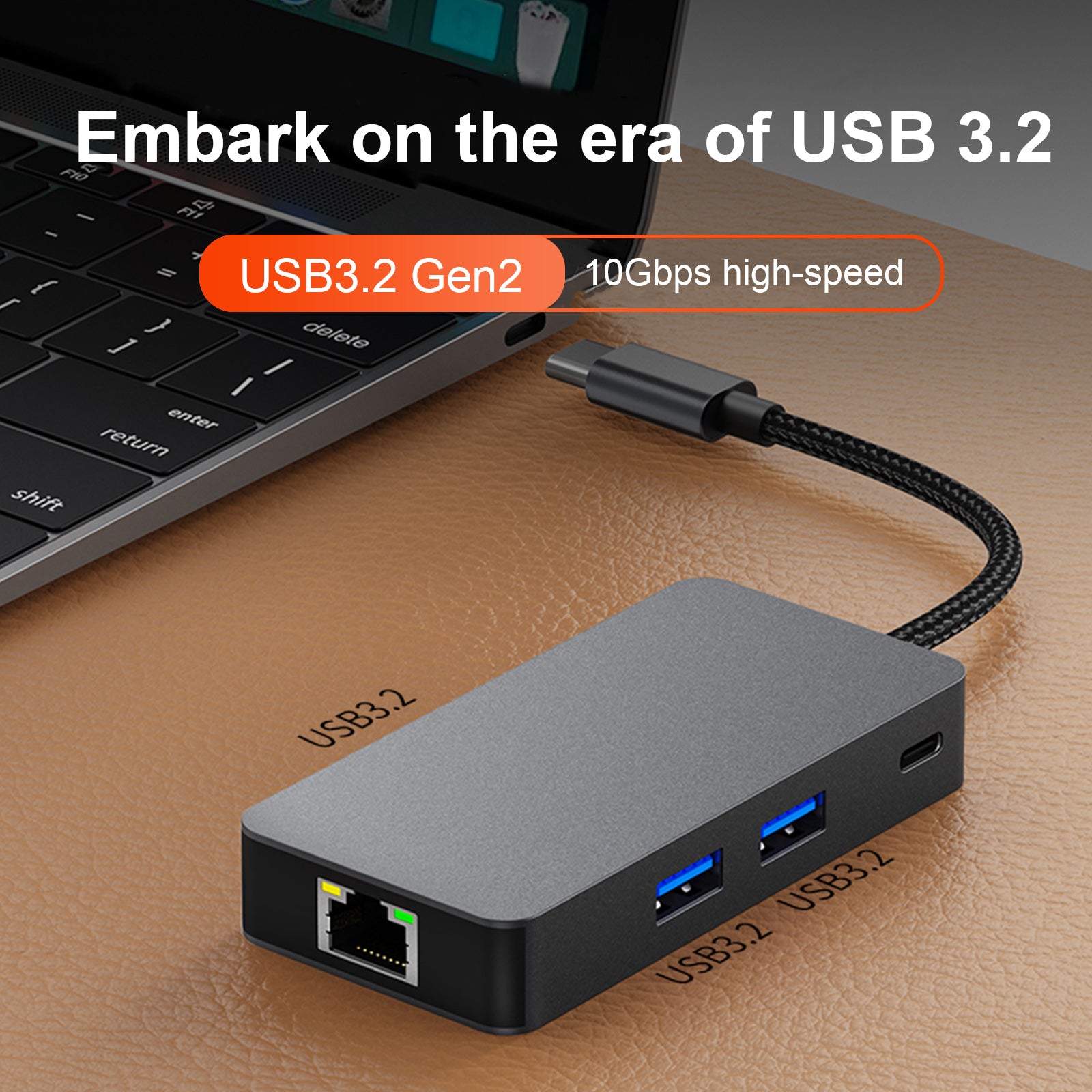 6 in 1 TYPE-C to RJ45 Gigabit USB 3.2 HDMI PD100W Interface Hub Adapter Dock