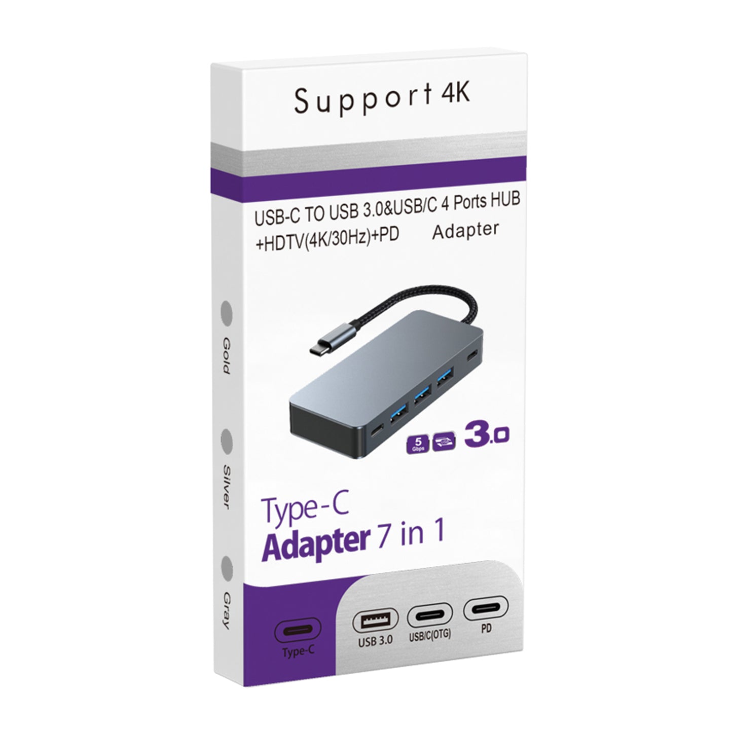 7 in 1 TYPE-C+USB3.0*3+HDMI*2+PD100W+USB-C Data Interface Hub Adapter Dock