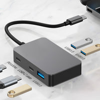 5 in 1 TYPE-C+USB3.0*3+PD100W+USB-C Data Interface Hub Adapter Dock for MacBook