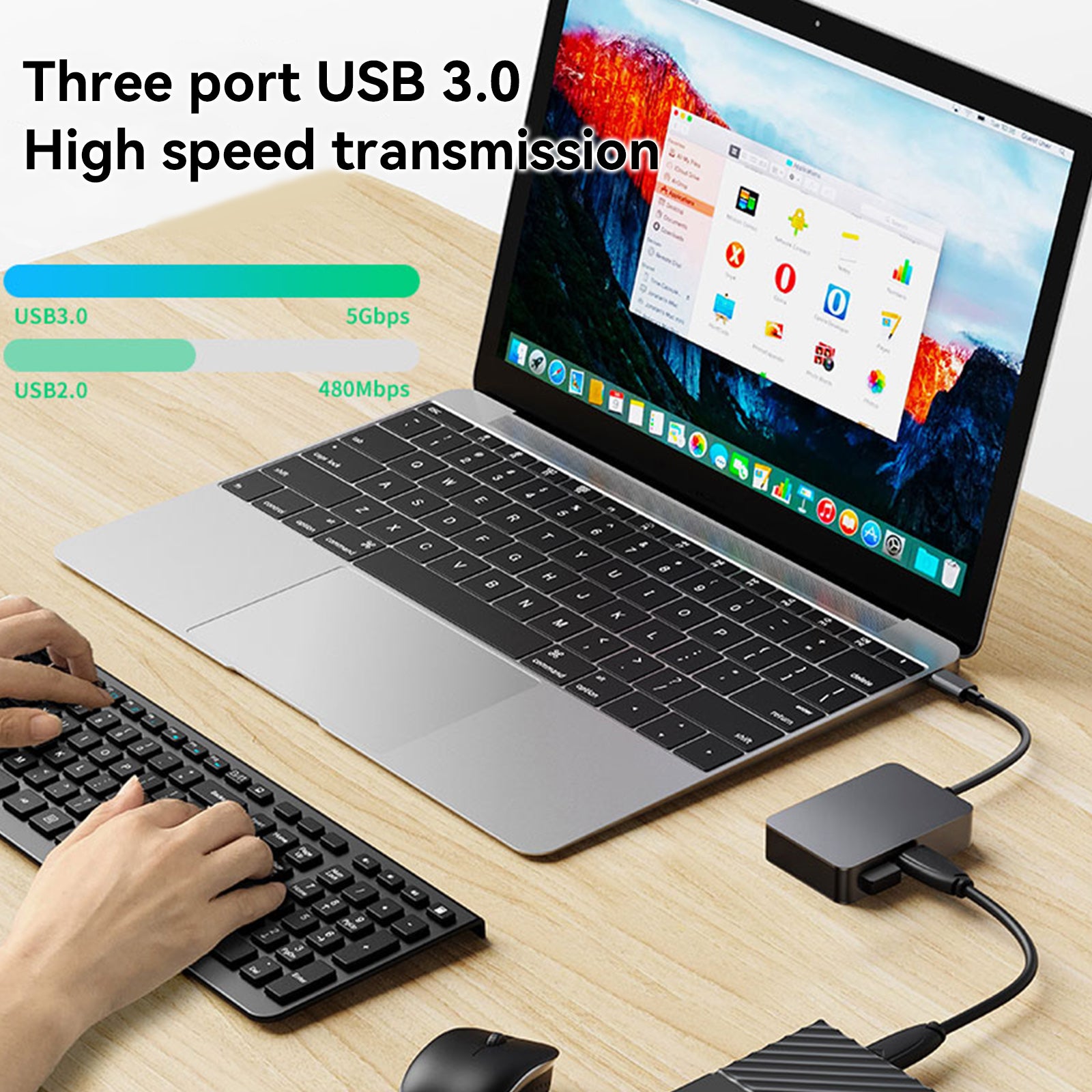 5 in 1 TYPE-C+USB3.0*3+PD100W+USB-C Data Interface Hub Adapter Dock for MacBook